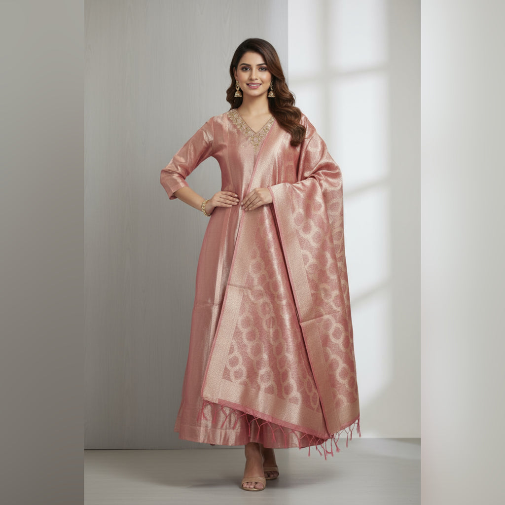 VPPA Women grand kurta & Pant with grand dupatta, 3 piece set kurtha - Premium Tissue Silk