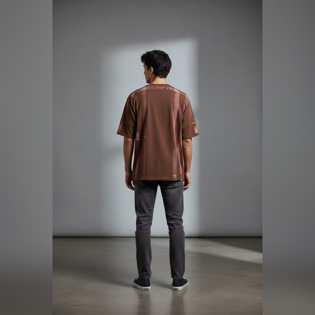 VPPA Round neck half slives stripes  spray T-shirt