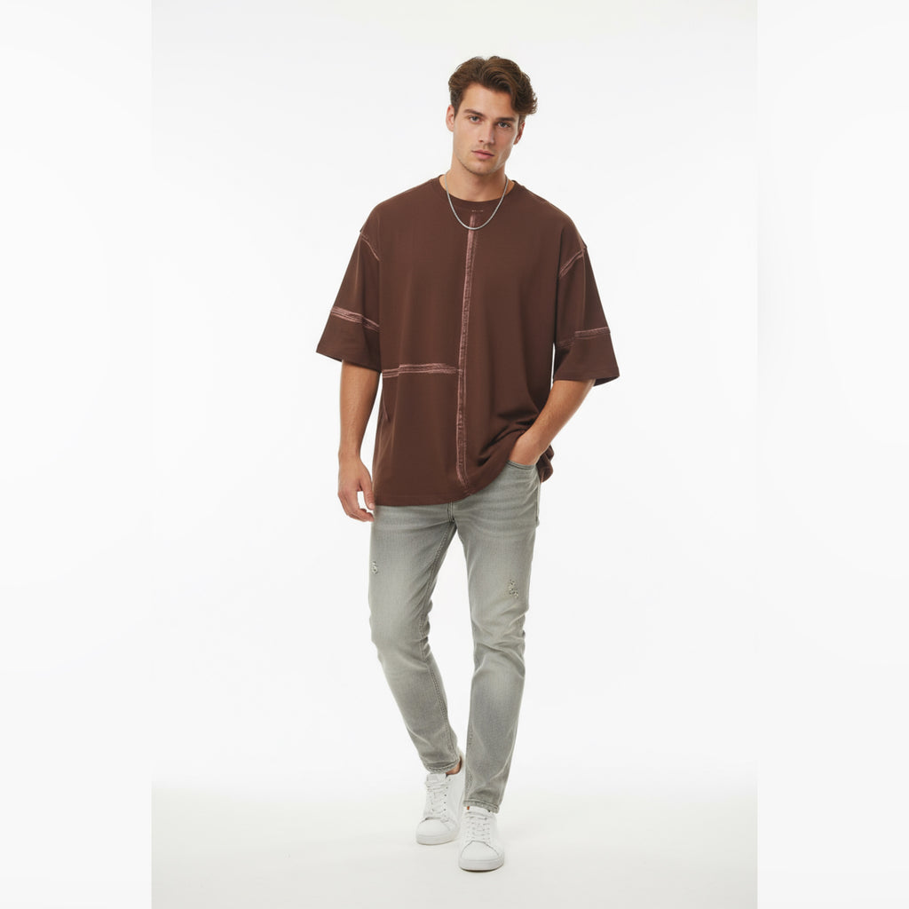 VPPA Round neck half slives stripes  spray T-shirt