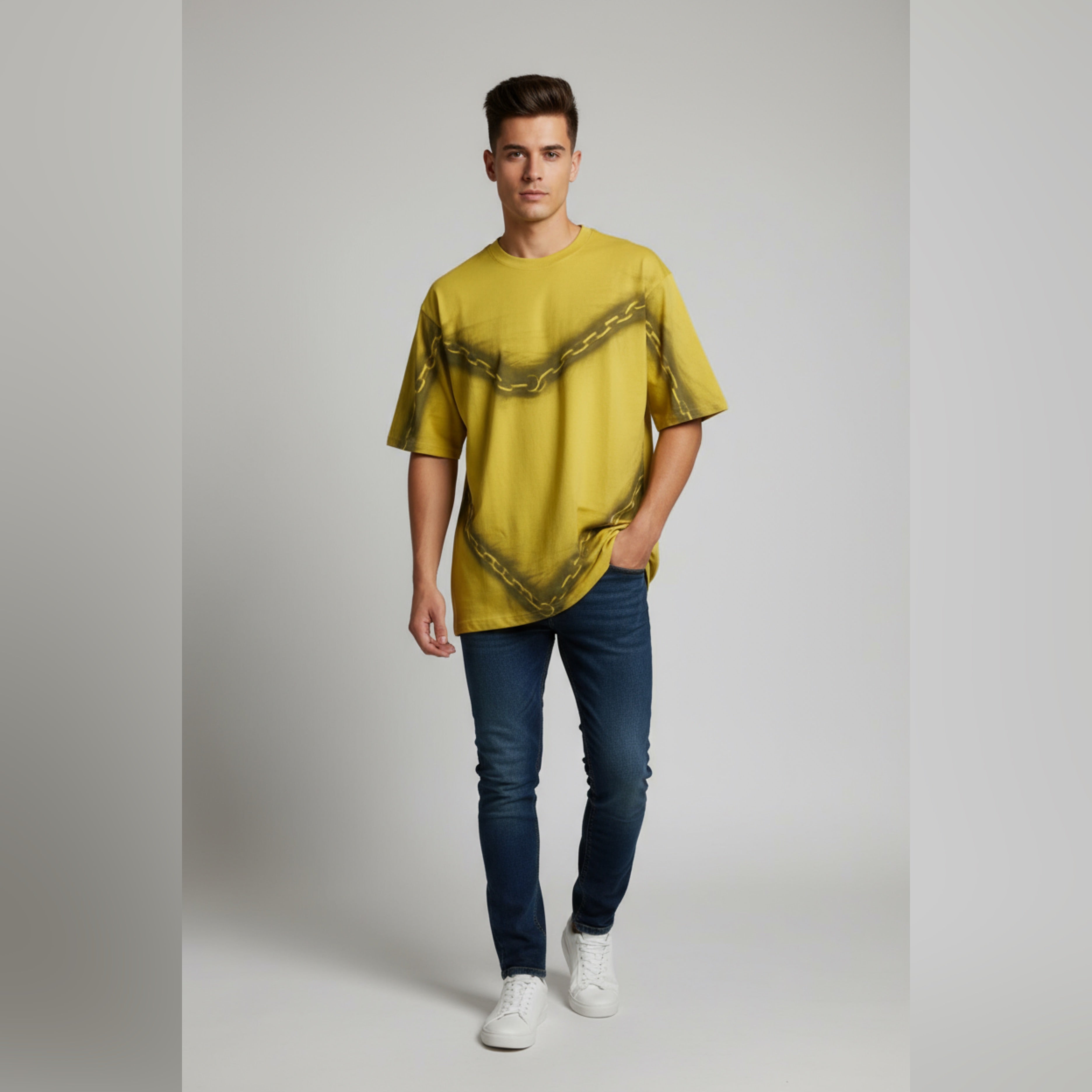 VPPA Round neck half slives stripes  spray T-shirt