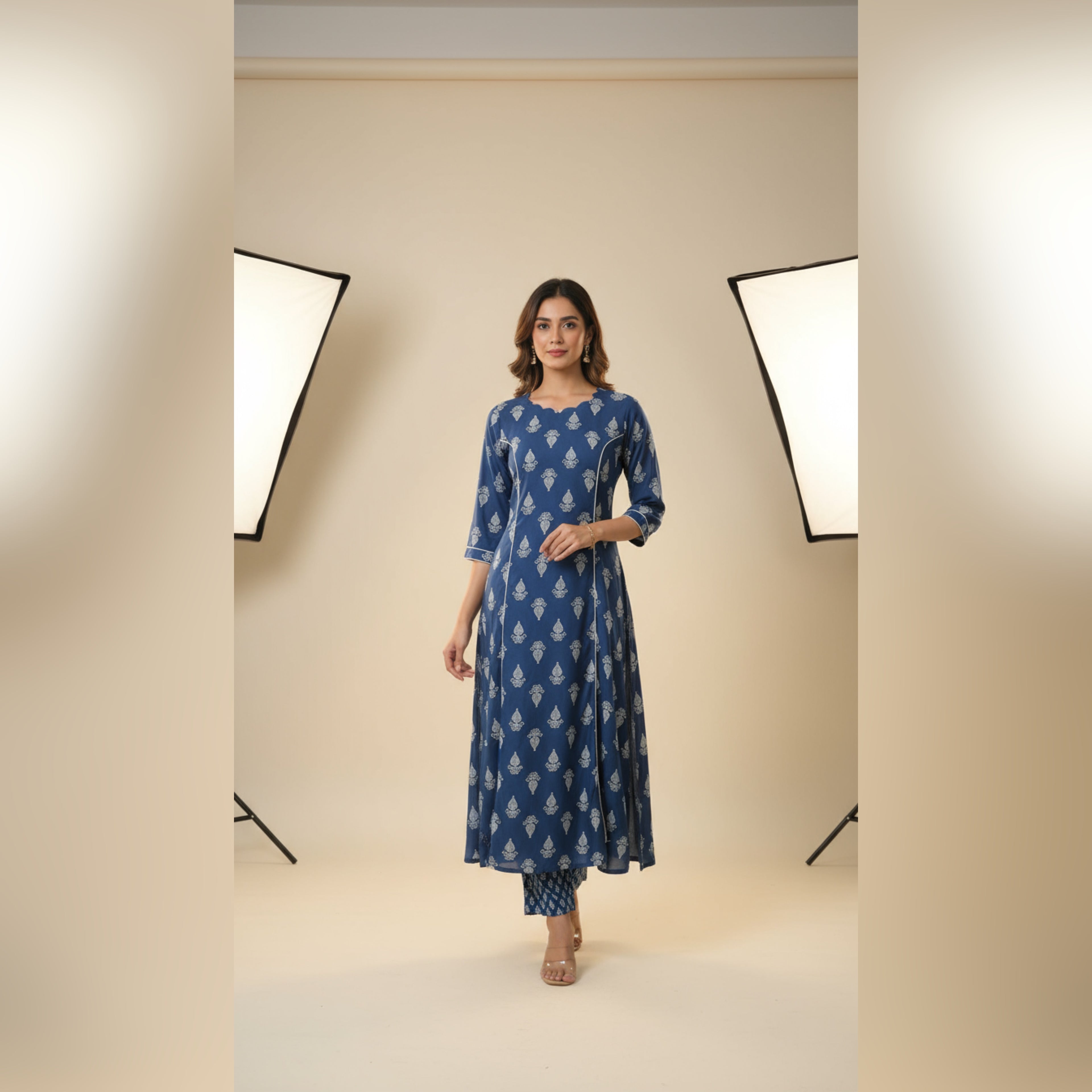 VPPA Women kurta & Pant, 2 piece set kurtha - Rayon Cotton Fabric - Blue Color