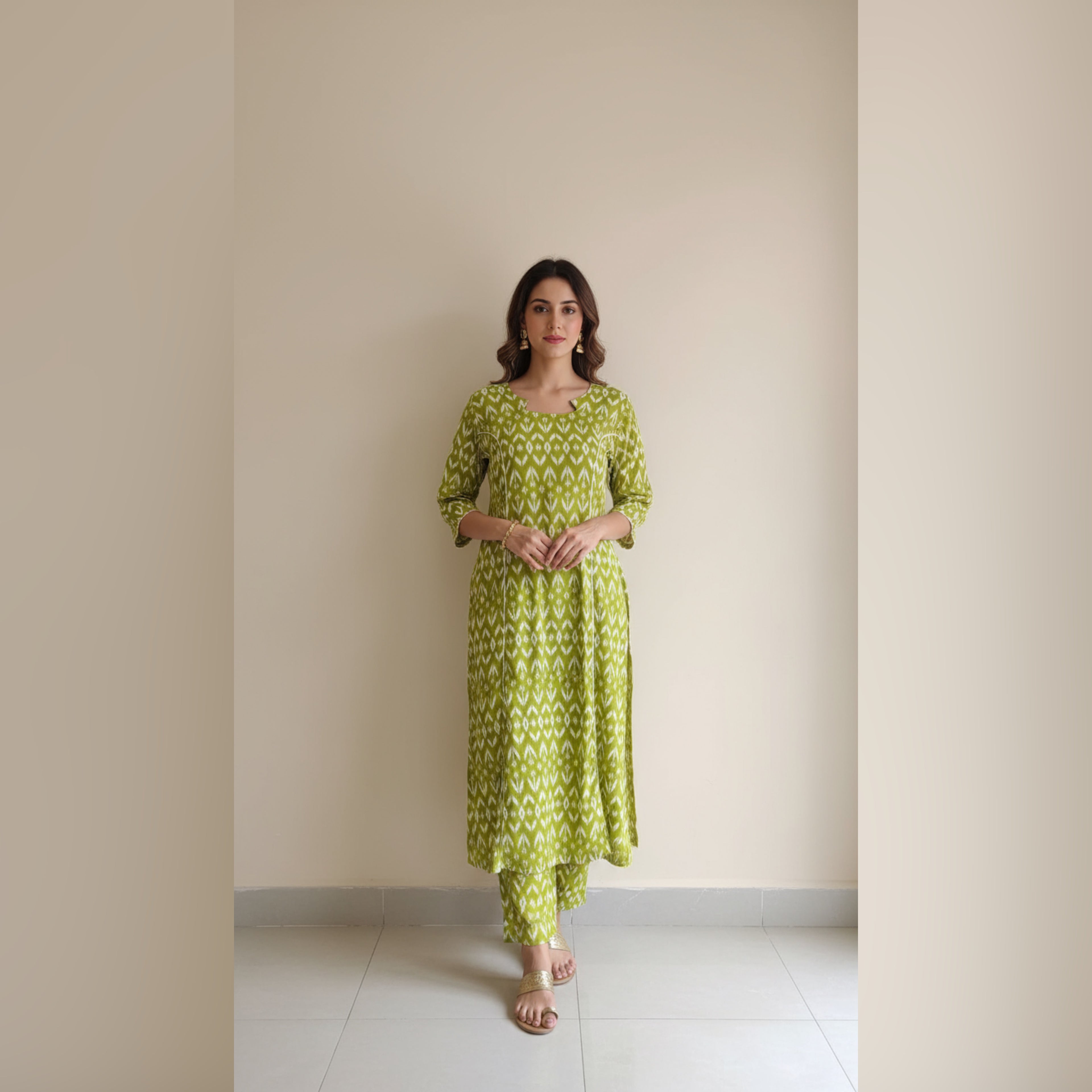 VPPA Women kurta & Pant, 2 piece set kurtha - Rayon Cotton Fabric - Green Color