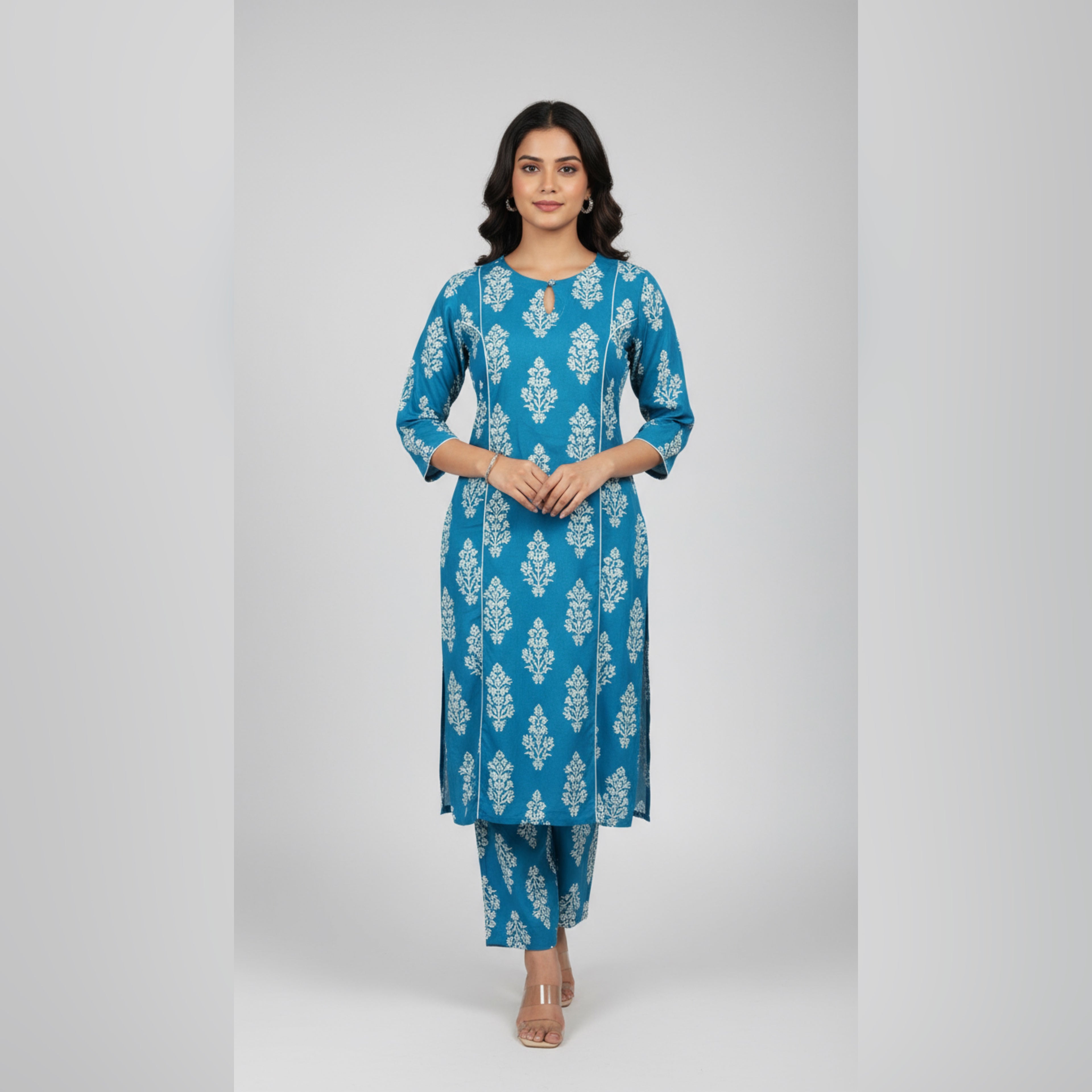 VPPA Women kurta & Pant, 2 piece set kurtha - Rayon Cotton Fabric - Rama Green Color