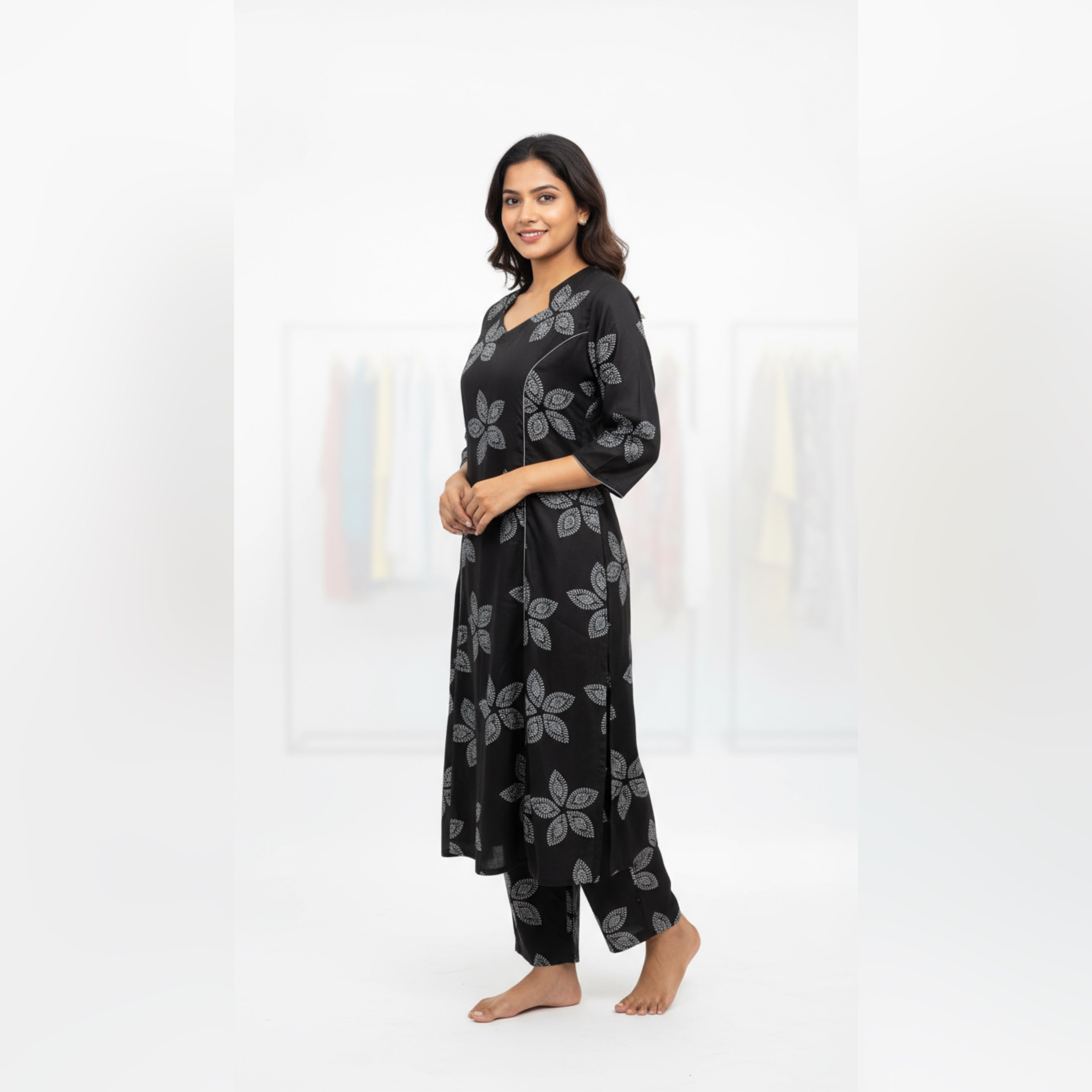 VPPA Women kurta & Pant, 2 piece set kurtha - Rayon Cotton Fabric - Black Color