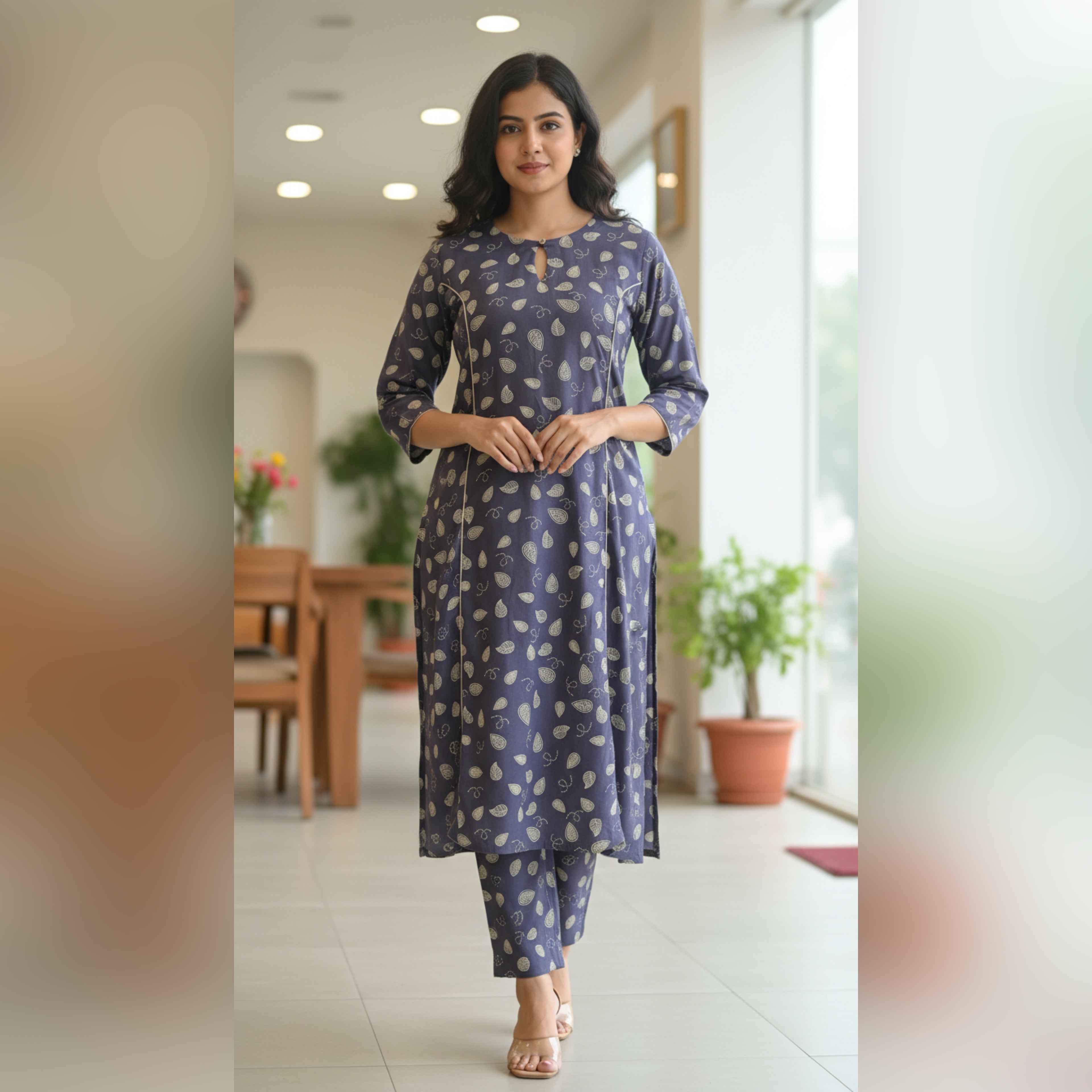 VPPA Women kurta & Pant, 2 piece set kurtha - Rayon Cotton Fabric - Gray Color