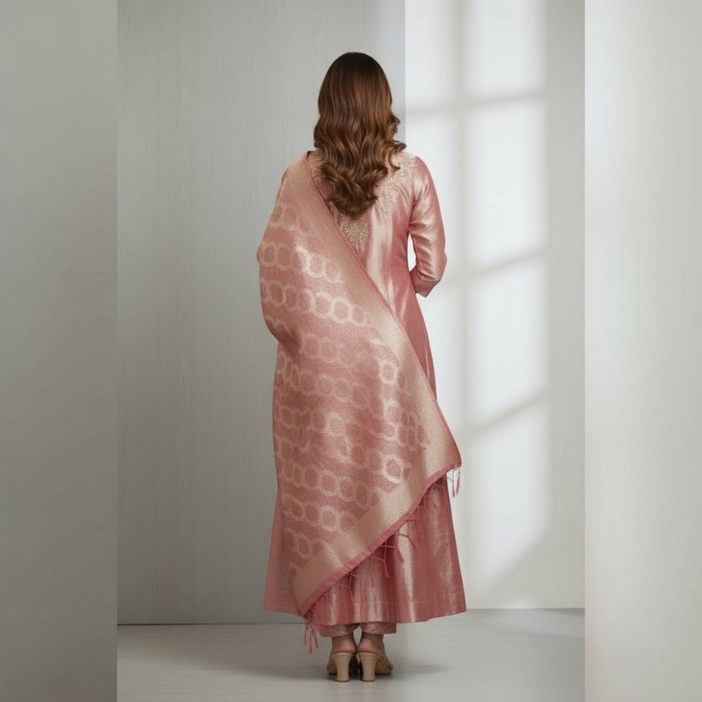 VPPA Women grand kurta & Pant with grand dupatta, 3 piece set kurtha - Premium Tissue Silk