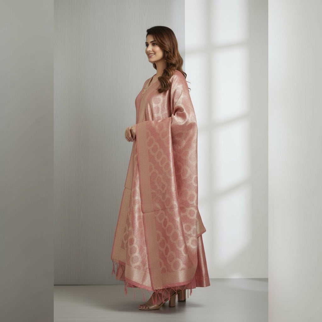 VPPA Women grand kurta & Pant with grand dupatta, 3 piece set kurtha - Premium Tissue Silk