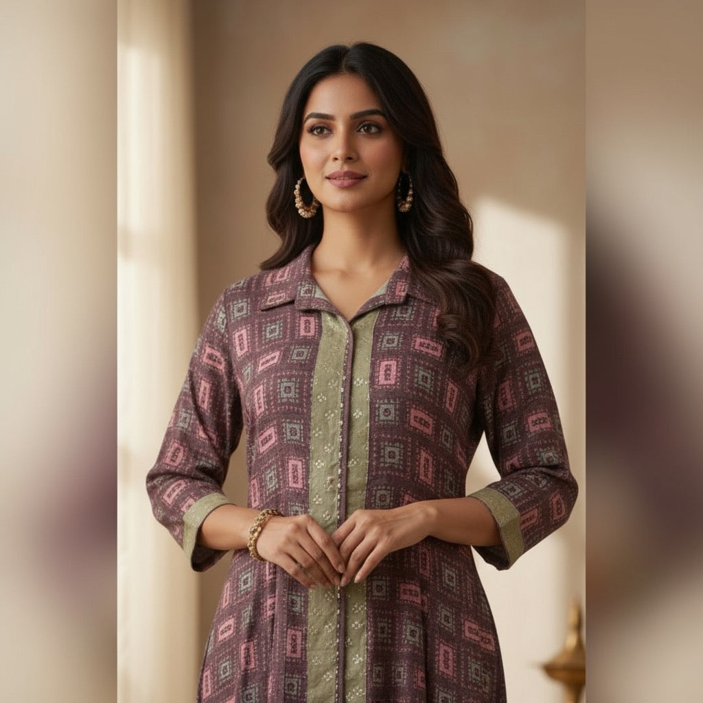 VPPA Women collar kurta & Pant with, 2 piece set kurtha