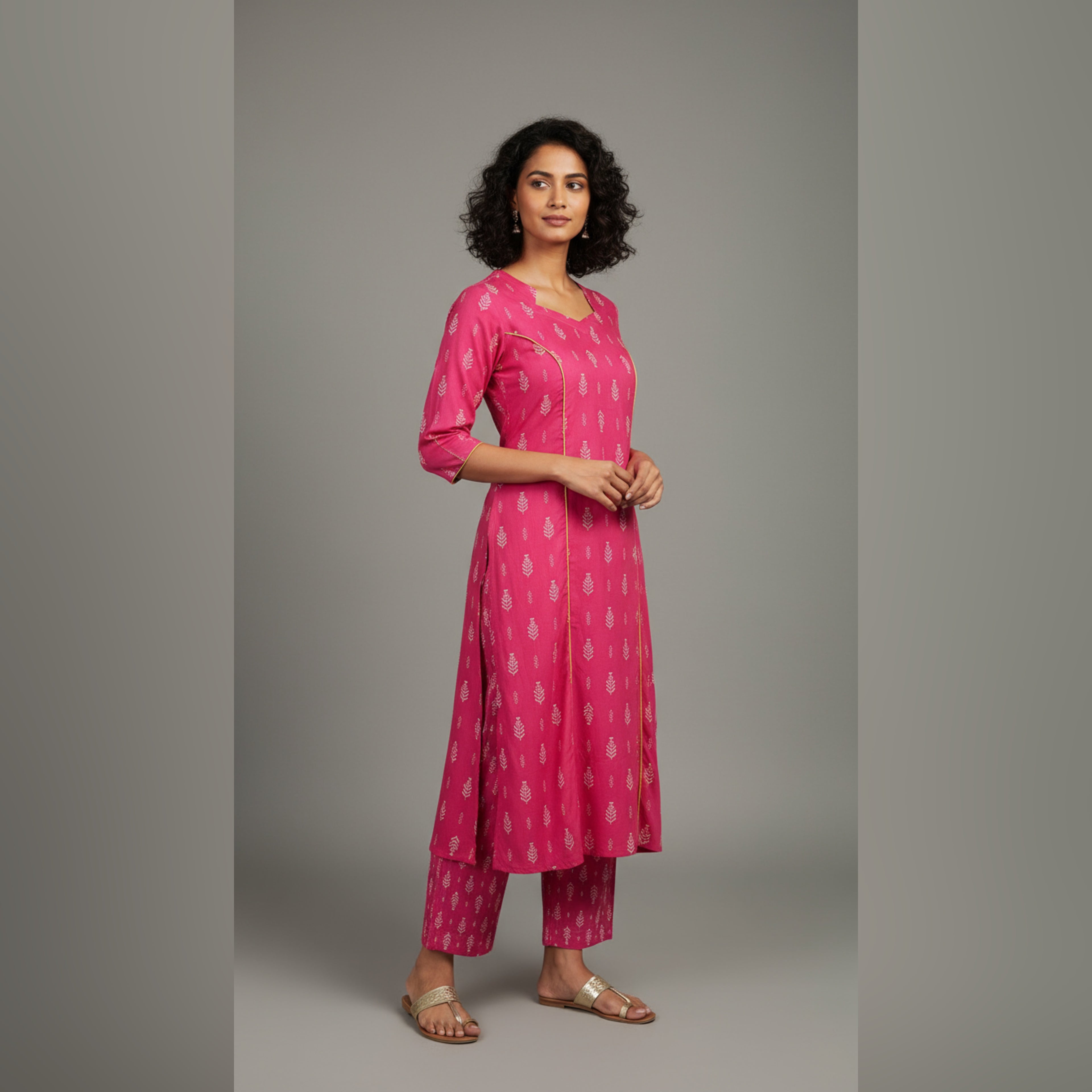VPPA Women kurta & Pant, 2 piece set kurtha - Rayon Cotton Fabric - Pink Color